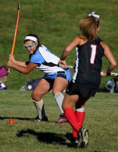 westminsters sophia defeo takes a shot on goal in front of lancers tanner ridley in westminster on sept 24