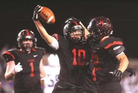 times reporter pat burk n new philadelphias nick incarnato 10 celebrates a touchdown with teammates greg cunningham 42 and jeff virden 1 during fridays game against zanesville at quaker stadium