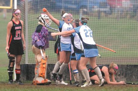 westminsters sophia defeo is congratulated by teammates after scoring the game winning goal against north carroll thursday oct 17 in westminster
