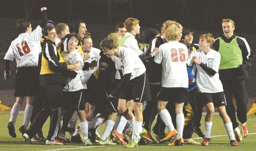 north carrolls soccer team celebrates their state 1a championship at umbc on thursday