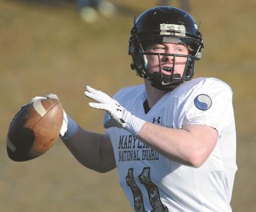 westminsters duke etchison looks to pass in the 2013 crab bowl at mcdaniel college in westminster saturday dec 21