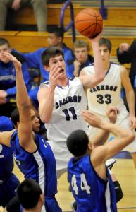 jacksons evan bailey scores on a short jump shot against zanesville