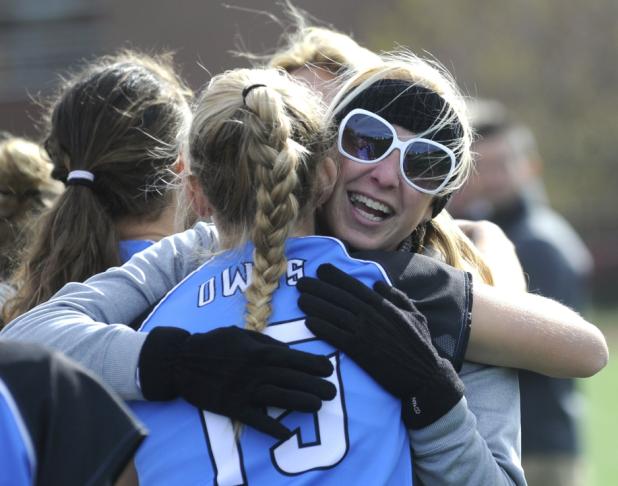 westminster high school field hockey coach mary rivera hugs senior ali brown after the owls state championship win over linganore in chestertown nov 8 2014