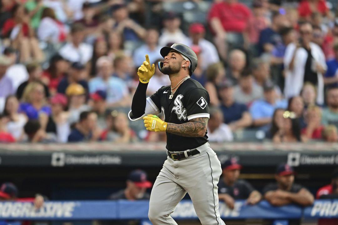 Chicago White Sox's Yoan Moncada celebrates after hitting a three-run home  run off Cleveland Guardians starting pitcher Cal Quantrill in the first  inning of a baseball game, Monday, July 11, 2022, in
