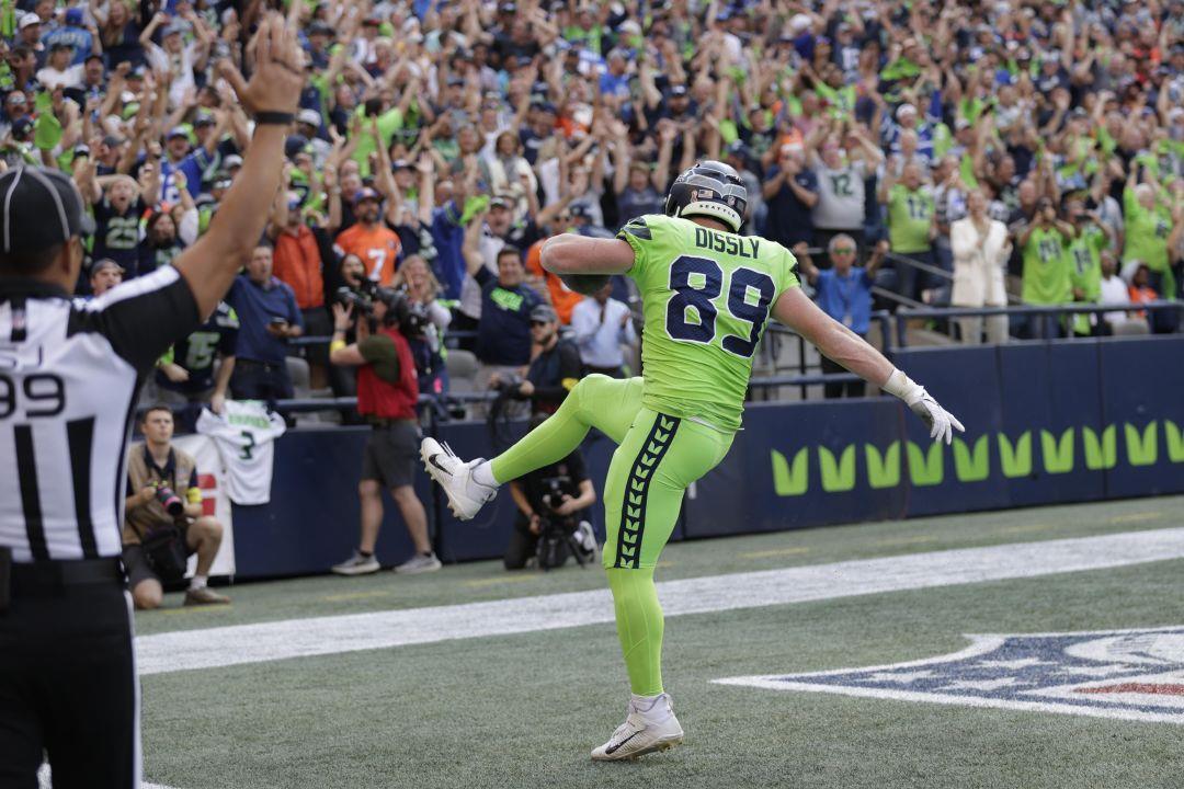 Seattle Seahawks tight end Will Dissly catches a pass for a