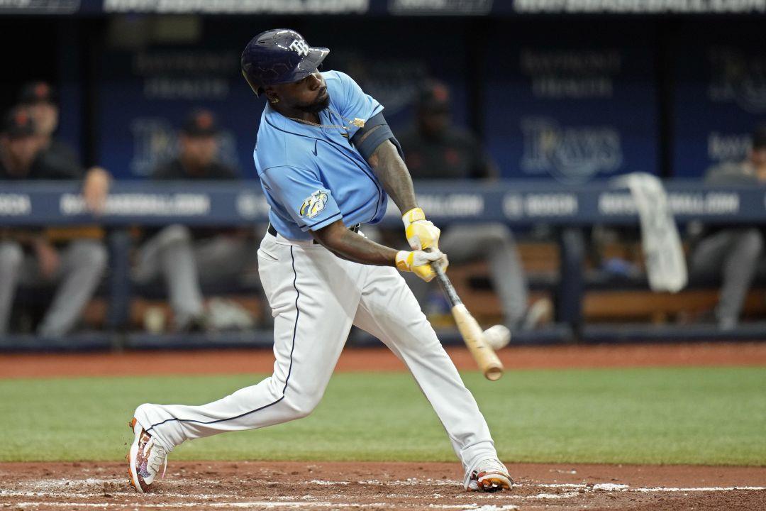 Tampa Bay Rays' Randy Arozarena connects for a solo home run off Detroit  Tigers starting pitcher Joey Wentz during the fourth inning of a baseball  game Sunday, April 2, 2023, in St.